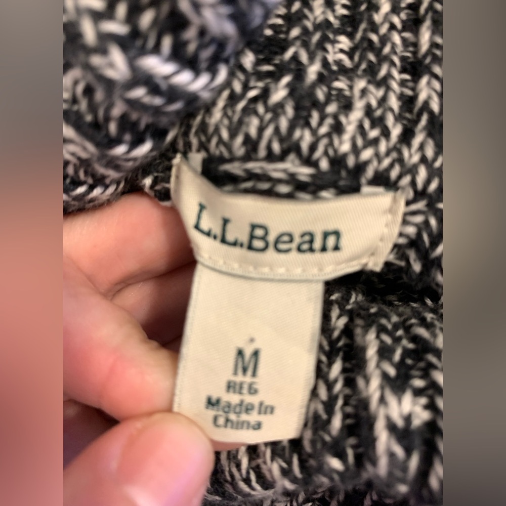 LL Bean Black/White Turtleneck Cuffed Sleeve Sweater Size M 100% cotton - Picture 6 of 7